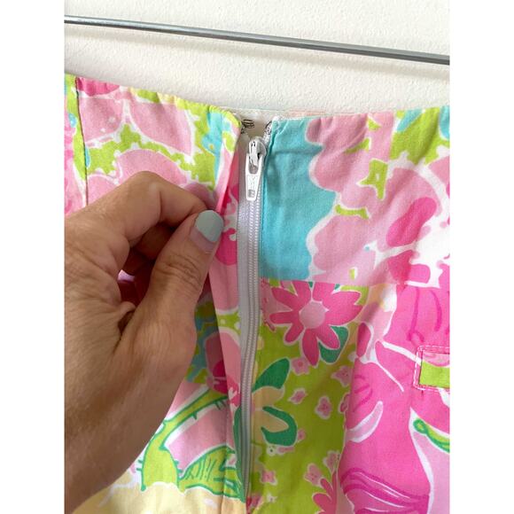 Lilly Pulitzer Vintage Patchwork Floral Animal Mini Skirt Pink Blue Size 2 - Picture 5 of 7